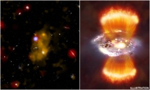 Foto: NASA/CXC/Durham Univ./D.Alexander et al./ NAOJ/Subaru/Tohoku Univ./T.Hayashino et al./JPL-Caltech/J.Geach et al./M.Weiss